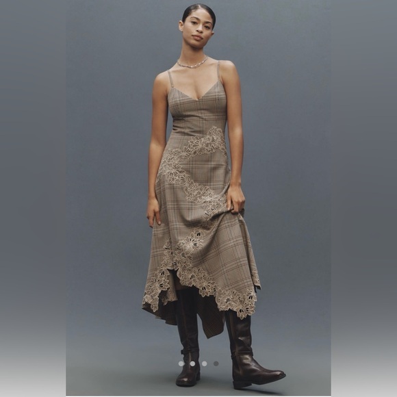 Anthropologie Dresses & Skirts - Mare Mare Ruffle Hem Slip Dress Brown Plaid Anthropologie BNWT small